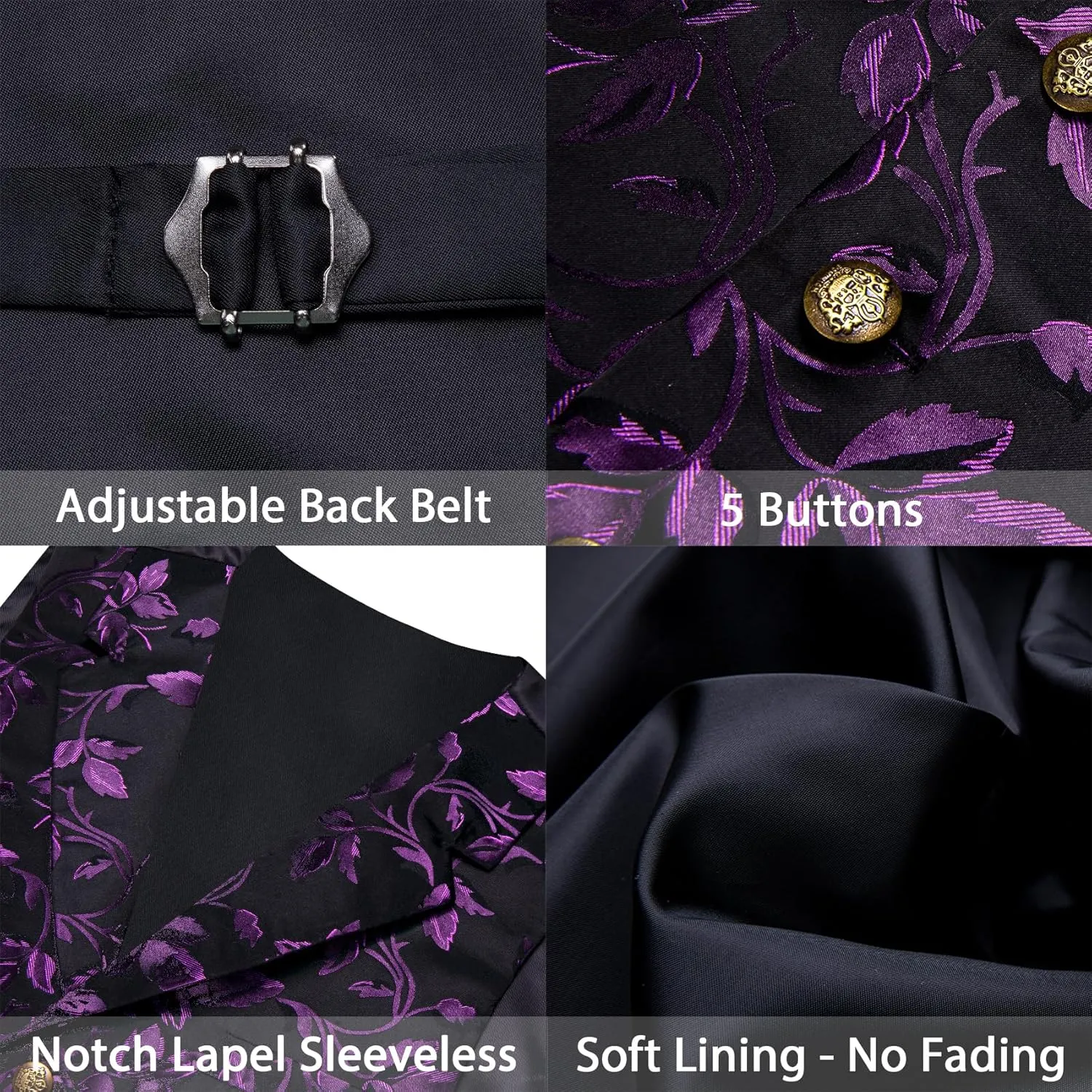 Barry.Wang Mens Silk Lapel/Shawl Collar Vest Tie Sleeve Holder Set Formal/Casual Paisley Vests Wedding Tuxedo Waistcoat