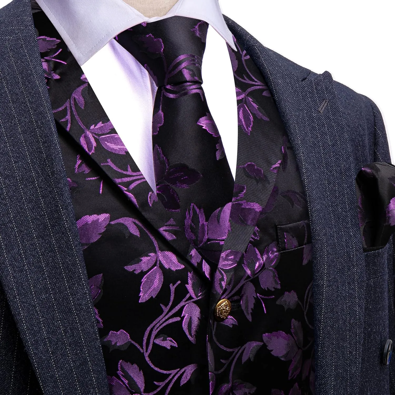 Barry.Wang Mens Silk Lapel/Shawl Collar Vest Tie Sleeve Holder Set Formal/Casual Paisley Vests Wedding Tuxedo Waistcoat