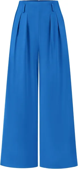 BTFBM Women's Elegant Flowy Dress Pants Front Pleated High Waisted Casual Wide Leg Loose Palazzo Trousers with Pockets