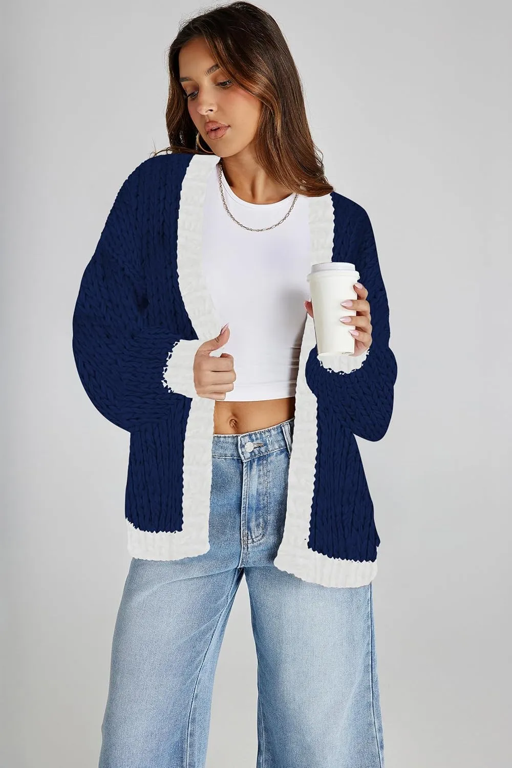 Cakulo Womens Chunky Cardigan Sweaters Trendy 2025 Oversized Winter Knit Sweater Coats Open Front Cardigans