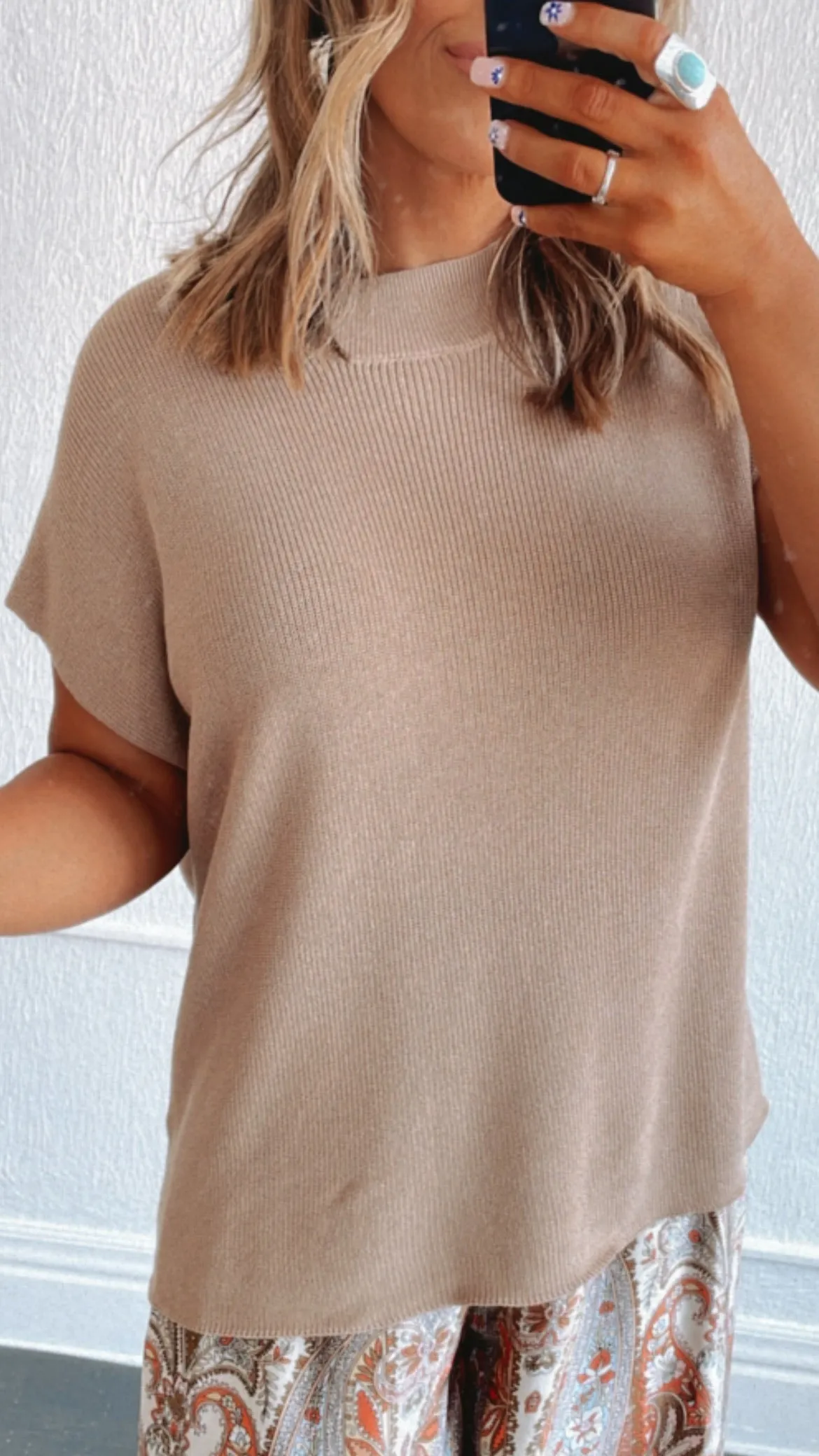 Cap Sleeve Sweater Top, Brown