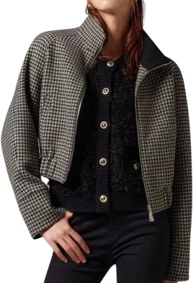 CHARTOU Women Cropped Wool Jacket Houndstooth Plaid Fall Winter Peacoat Outwear