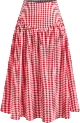 CIDER Gingham Long Skirts for Women Maxi Plaid Skirt A Line High Waist Summer Skirts Casual Trendy 2025