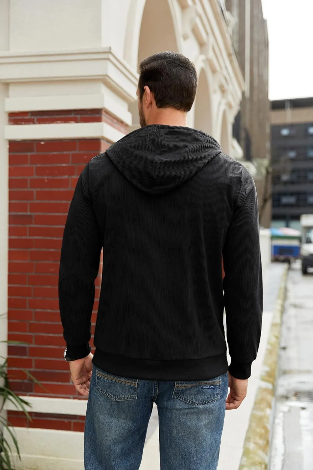 COOFANDY Mens Hooded Sweatshirt Long Sleeve Casual Corduroy Drawstring Pullover Hoodies with Pocket