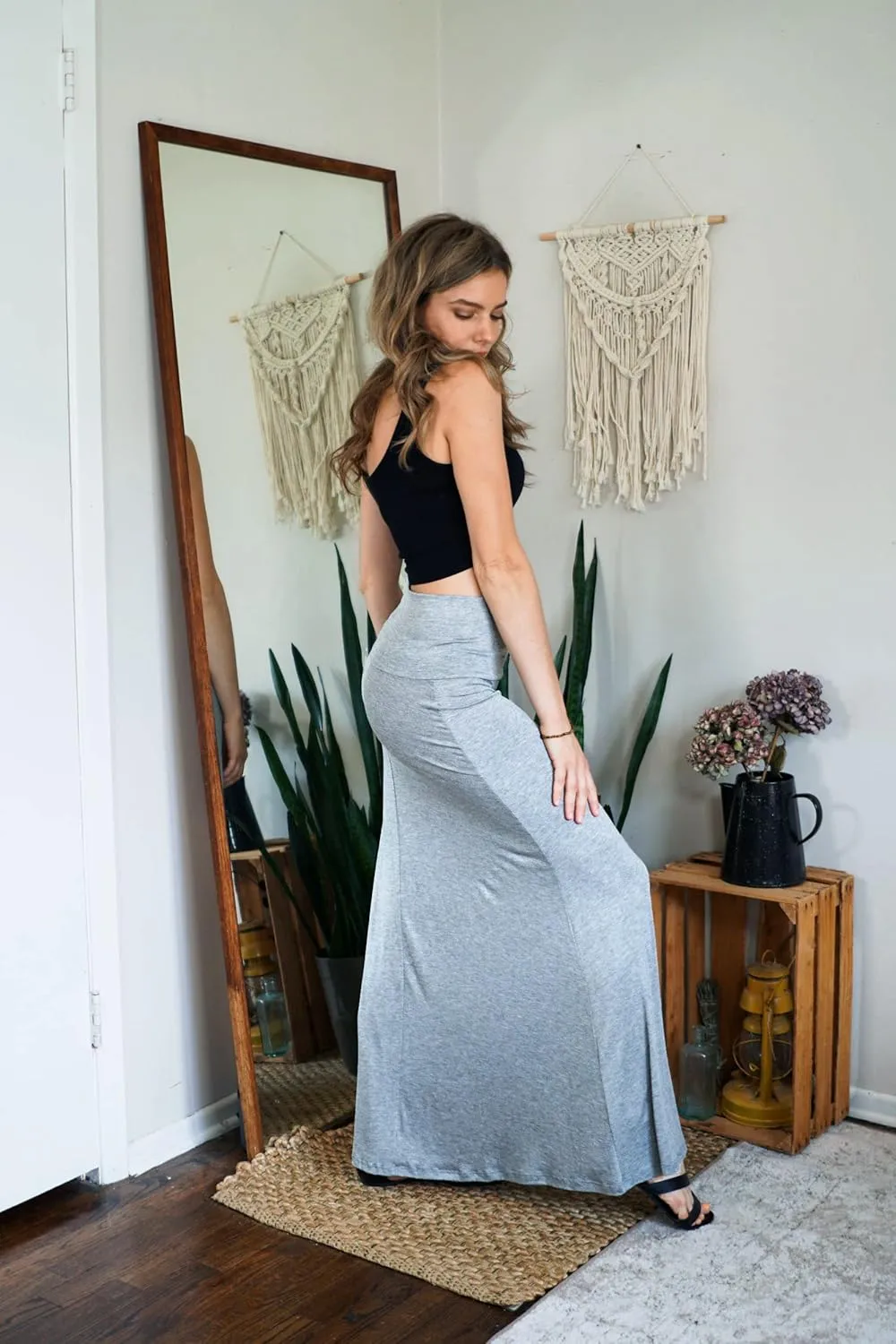 Free to Live 3 Pack Long Skirts for Women Fall Stretchy Flowy Maxi Skirt Dressy Casual for Work, Soft Fold Over High Waisted