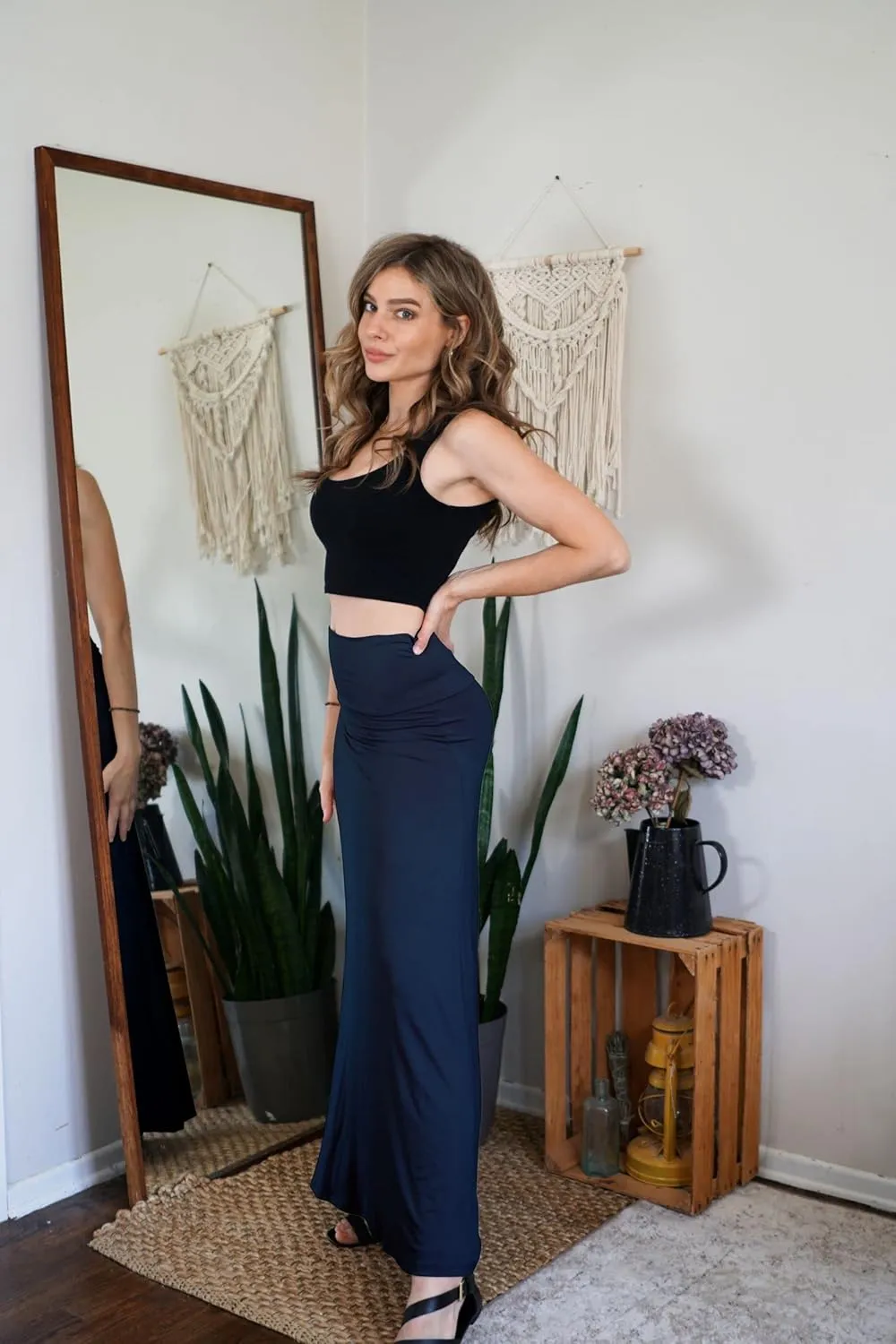 Free to Live 3 Pack Long Skirts for Women Fall Stretchy Flowy Maxi Skirt Dressy Casual for Work, Soft Fold Over High Waisted