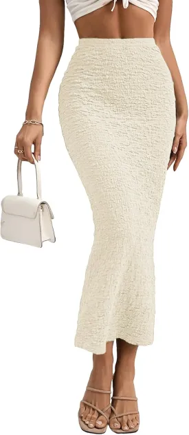 GORGLITTER Women's High Waisted Long Pencil Skirts Ribbed Knit Flowy Bodycon Maxi Skirt