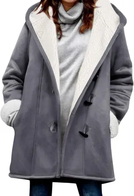 HEEKPEK Women Hoodies Fleece Jackets Soft Fuzzy Long Hoodie Sweatshirt Casual Sherpa Hoodies Horn Button Coats Winter
