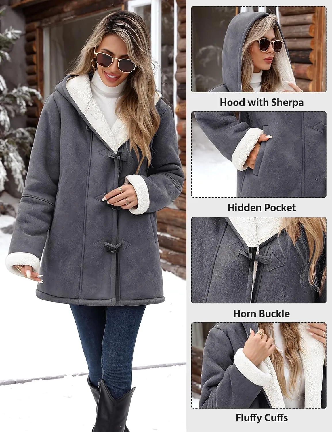 HEEKPEK Women Hoodies Fleece Jackets Soft Fuzzy Long Hoodie Sweatshirt Casual Sherpa Hoodies Horn Button Coats Winter