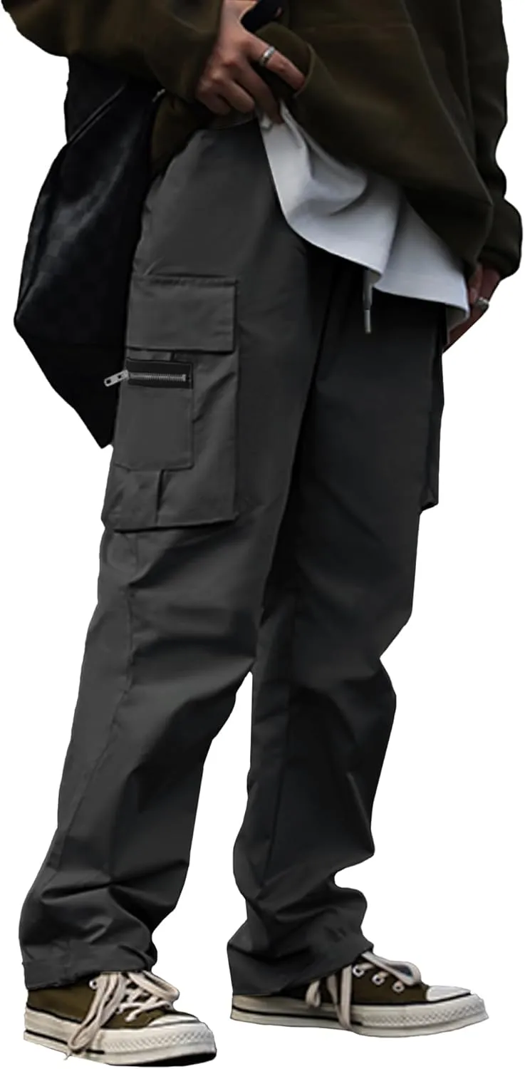 HOTake Cargo Pants for Men Drawstring Elastic Waist Mens Baggy Pants Hiking Joggers Sweatpants