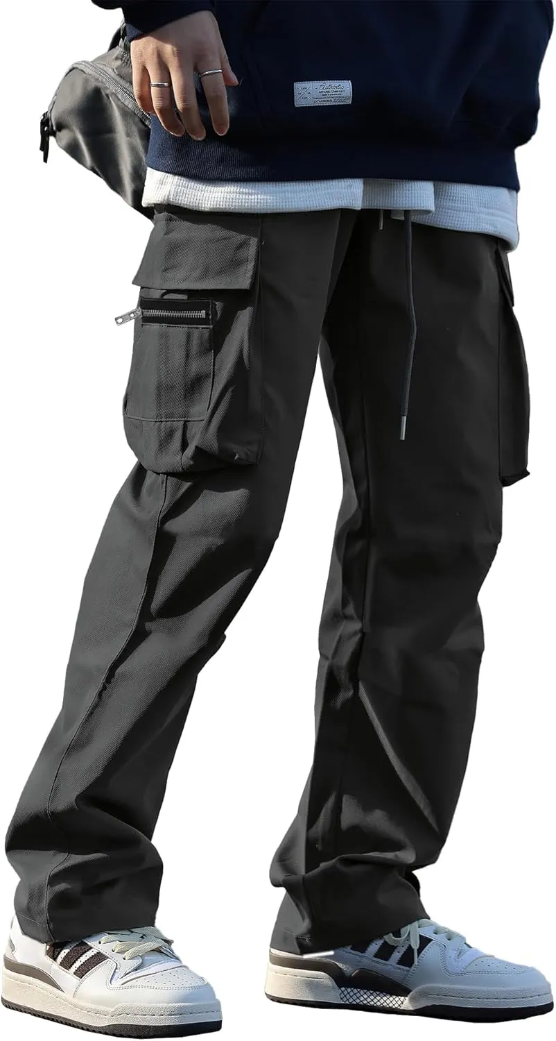 HOTake Cargo Pants for Men Drawstring Elastic Waist Mens Baggy Pants Hiking Joggers Sweatpants