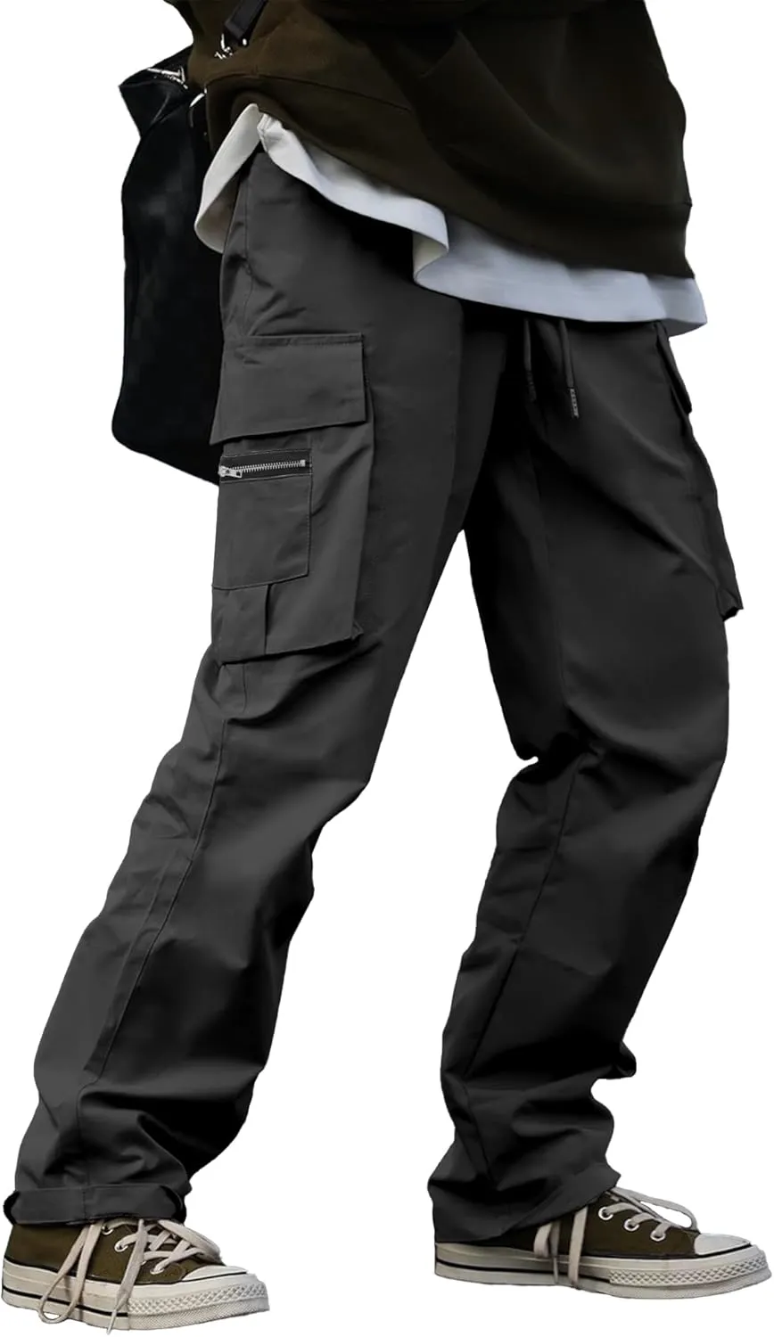 HOTake Cargo Pants for Men Drawstring Elastic Waist Mens Baggy Pants Hiking Joggers Sweatpants