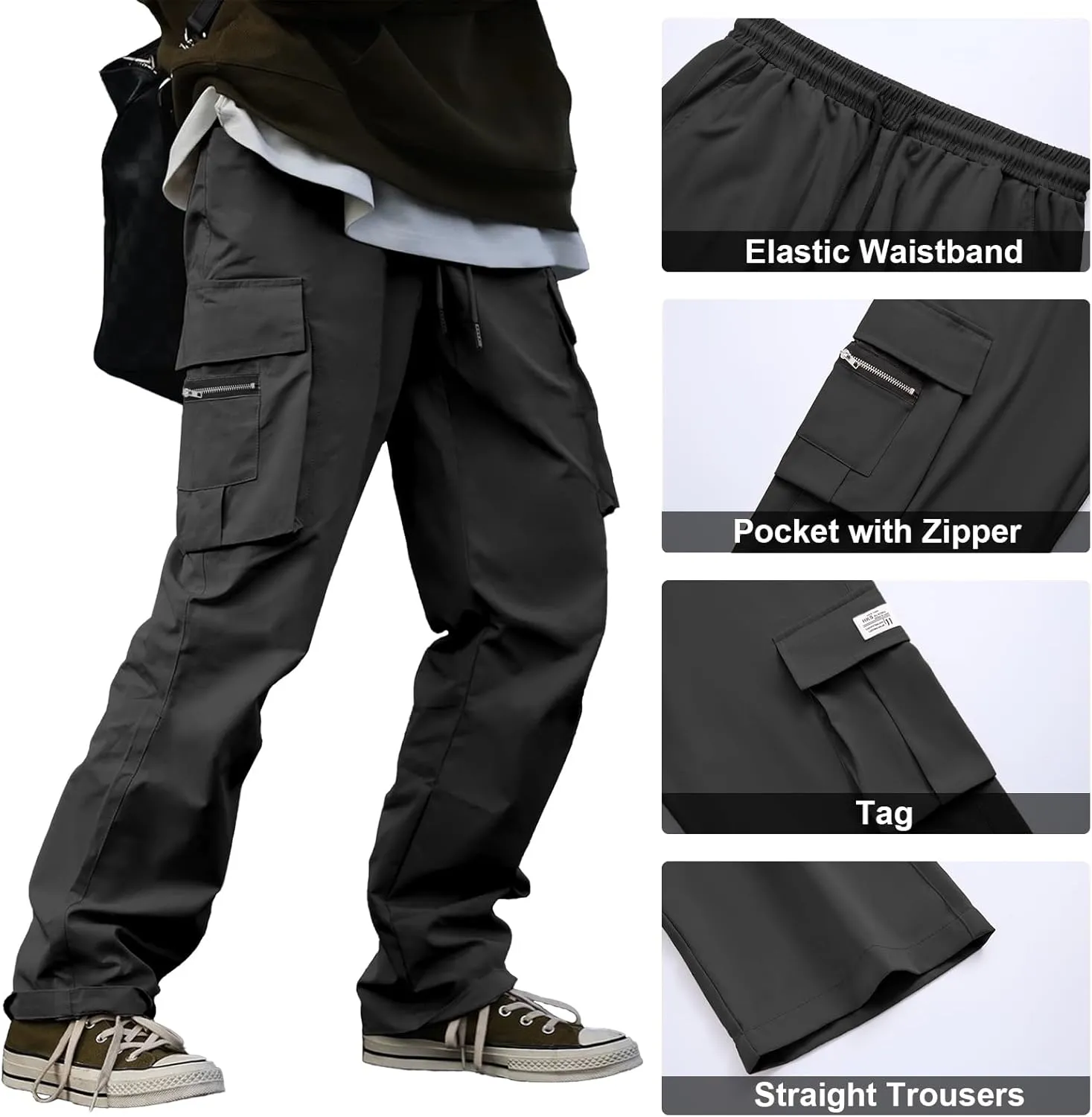 HOTake Cargo Pants for Men Drawstring Elastic Waist Mens Baggy Pants Hiking Joggers Sweatpants