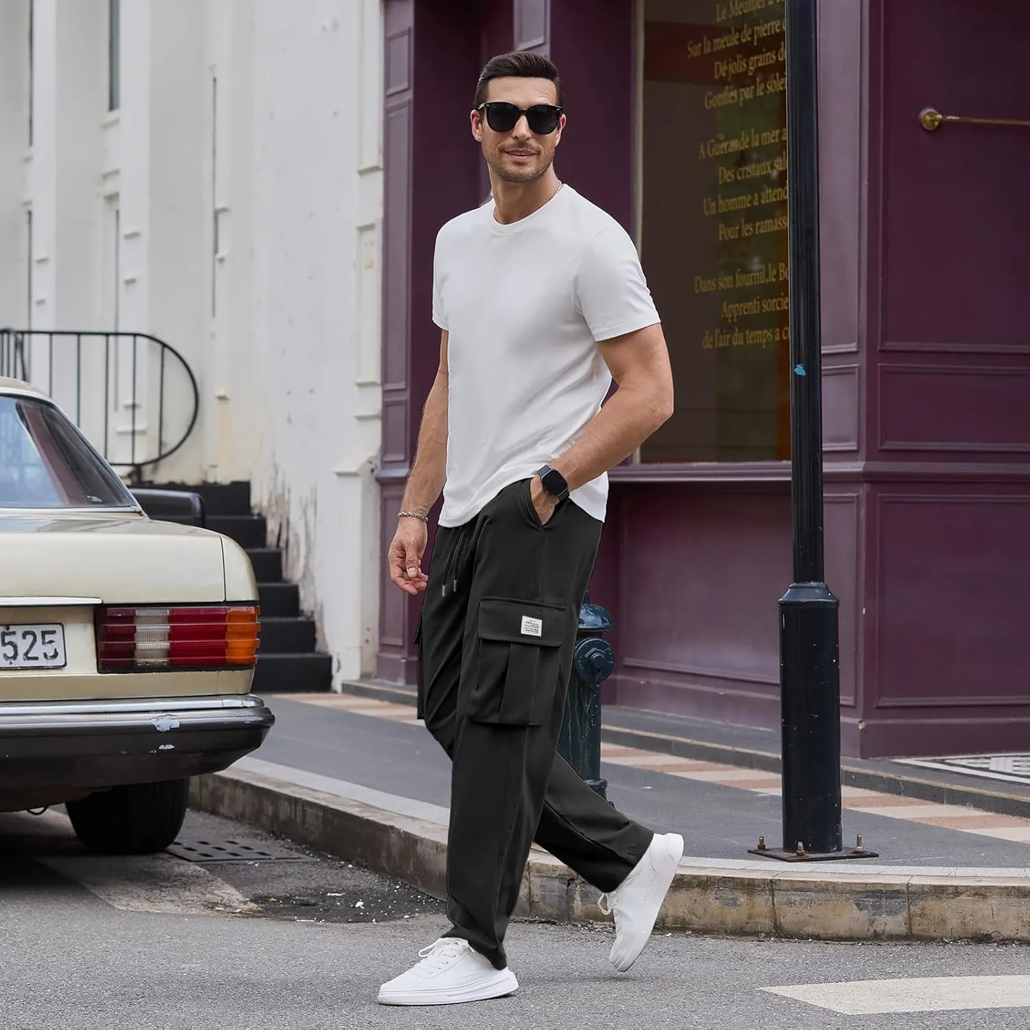 HOTake Cargo Pants for Men Drawstring Elastic Waist Mens Baggy Pants Hiking Joggers Sweatpants