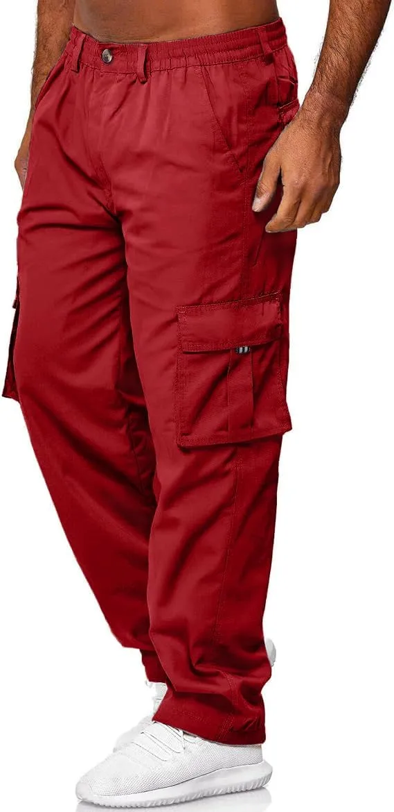HUNGSON Mens Casual Cargo Pants - Sweatpants Joggers Athletic Trouser Cotton Loose Straight Hiking Pants for Men