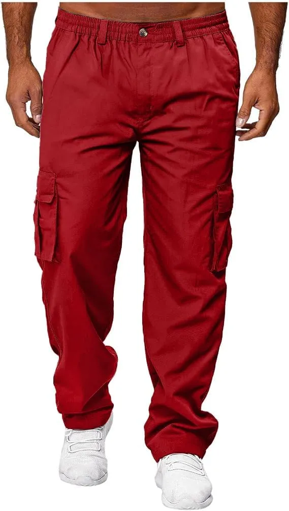 HUNGSON Mens Casual Cargo Pants - Sweatpants Joggers Athletic Trouser Cotton Loose Straight Hiking Pants for Men