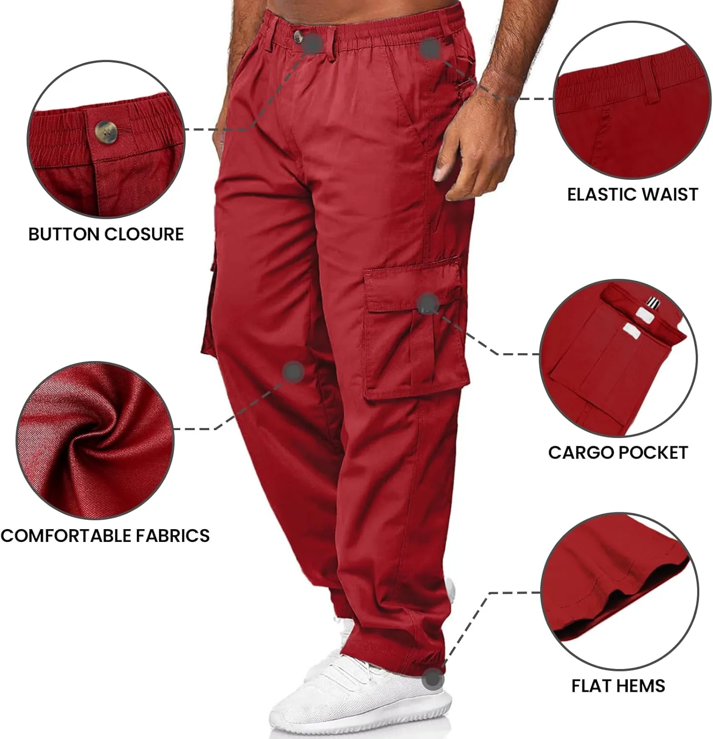 HUNGSON Mens Casual Cargo Pants - Sweatpants Joggers Athletic Trouser Cotton Loose Straight Hiking Pants for Men