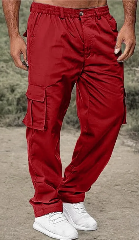 HUNGSON Mens Casual Cargo Pants - Sweatpants Joggers Athletic Trouser Cotton Loose Straight Hiking Pants for Men