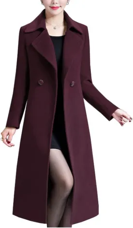 IDEALSANXUN Long Wool Coats for Women Double Breasted Vintage Fall Winter Pea Coat Jackets