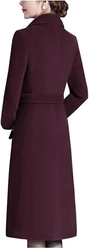 IDEALSANXUN Long Wool Coats for Women Double Breasted Vintage Fall Winter Pea Coat Jackets