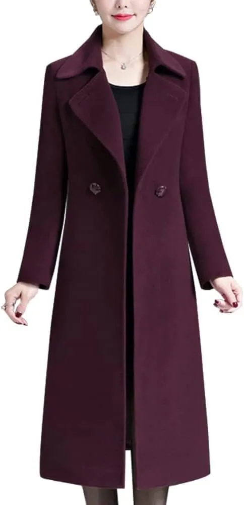 IDEALSANXUN Long Wool Coats for Women Double Breasted Vintage Fall Winter Pea Coat Jackets