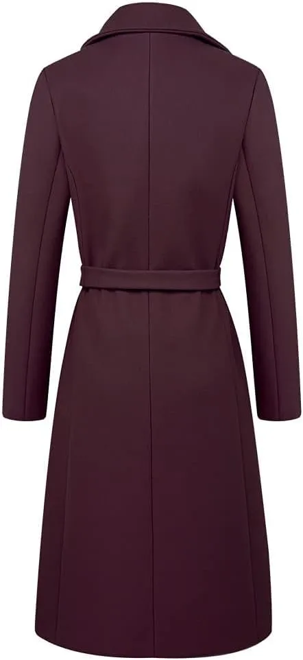 IDEALSANXUN Long Wool Coats for Women Double Breasted Vintage Fall Winter Pea Coat Jackets