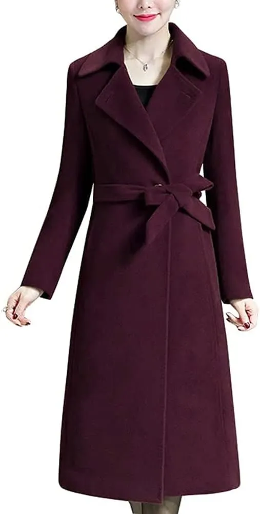 IDEALSANXUN Long Wool Coats for Women Double Breasted Vintage Fall Winter Pea Coat Jackets
