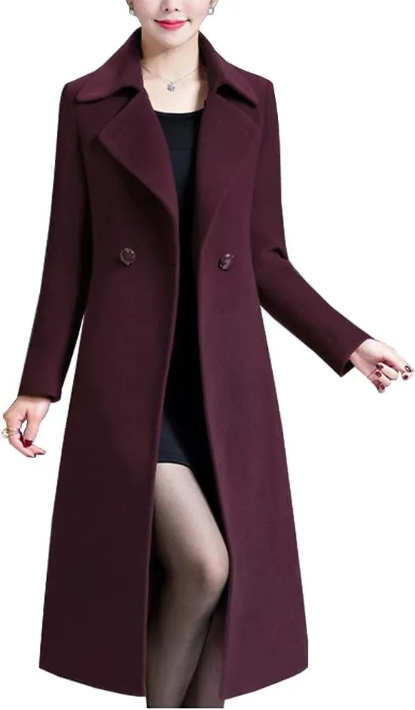 IDEALSANXUN Long Wool Coats for Women Double Breasted Vintage Fall Winter Pea Coat Jackets