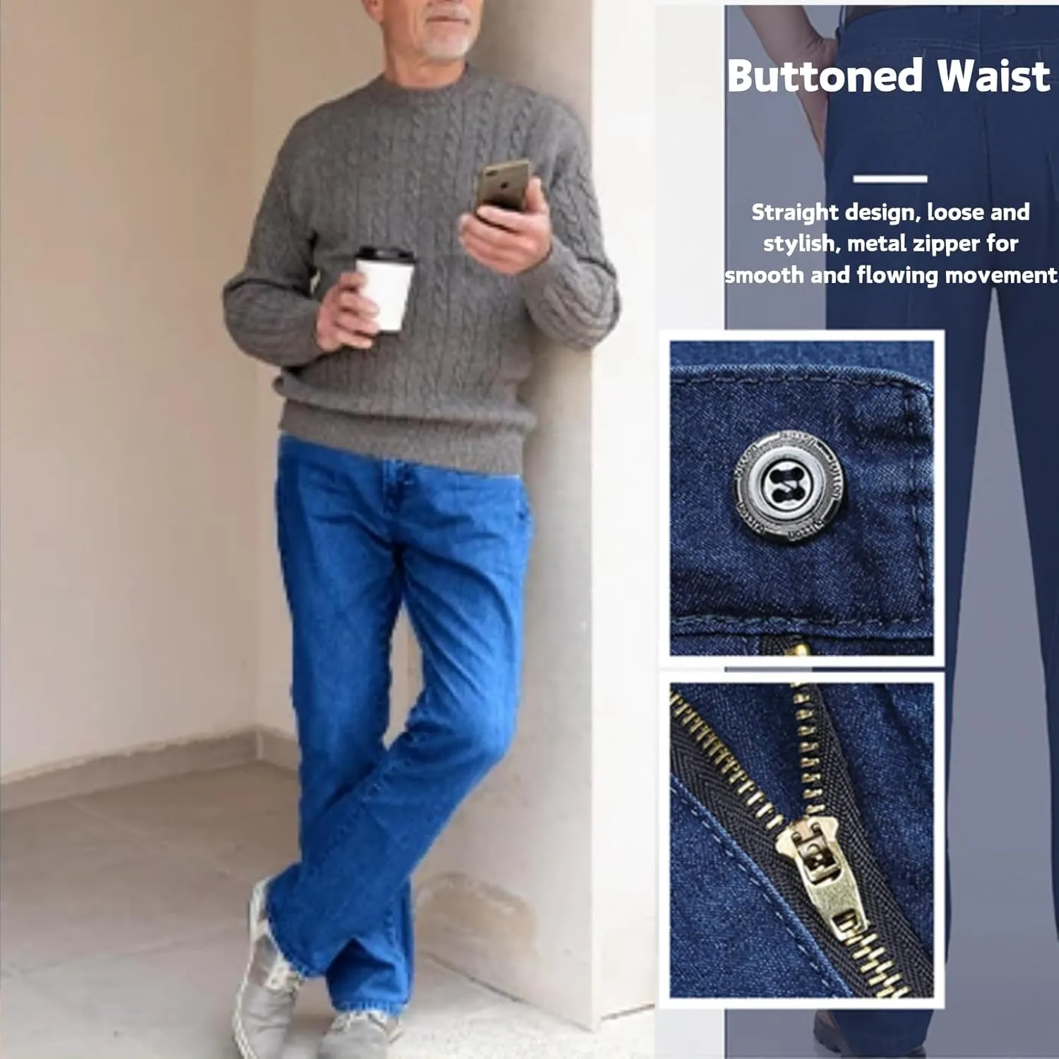 Jett Jeans for Older Men, JettJeans3 - Men's Classic Straight Fit Stretch Jeans, Jet Mens High Waist Jeans
