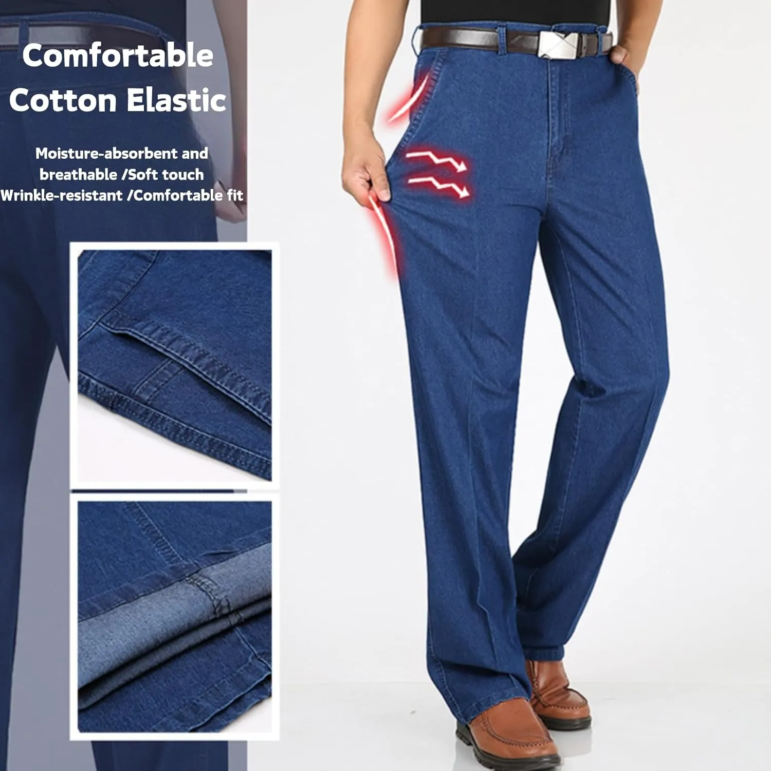Jett Jeans for Older Men, JettJeans3 - Men's Classic Straight Fit Stretch Jeans, Jet Mens High Waist Jeans