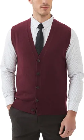 Kallspin Men's Sweater Vest Wool Blend V-Neck Button Sleeveless Cardigan Vest Sweater