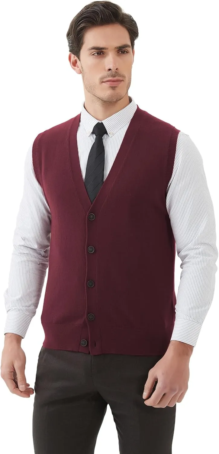 Kallspin Men's Sweater Vest Wool Blend V-Neck Button Sleeveless Cardigan Vest Sweater