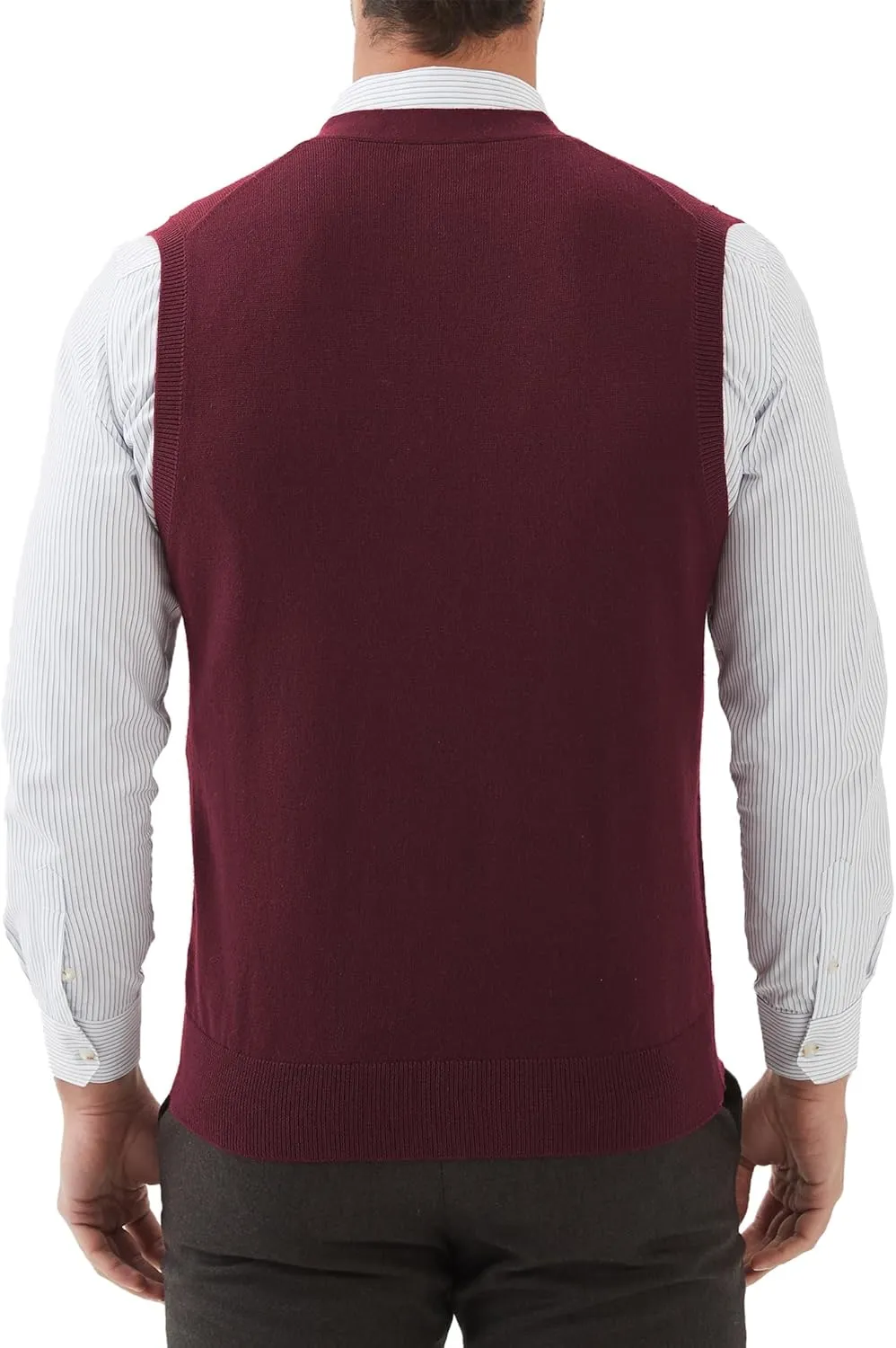 Kallspin Men's Sweater Vest Wool Blend V-Neck Button Sleeveless Cardigan Vest Sweater