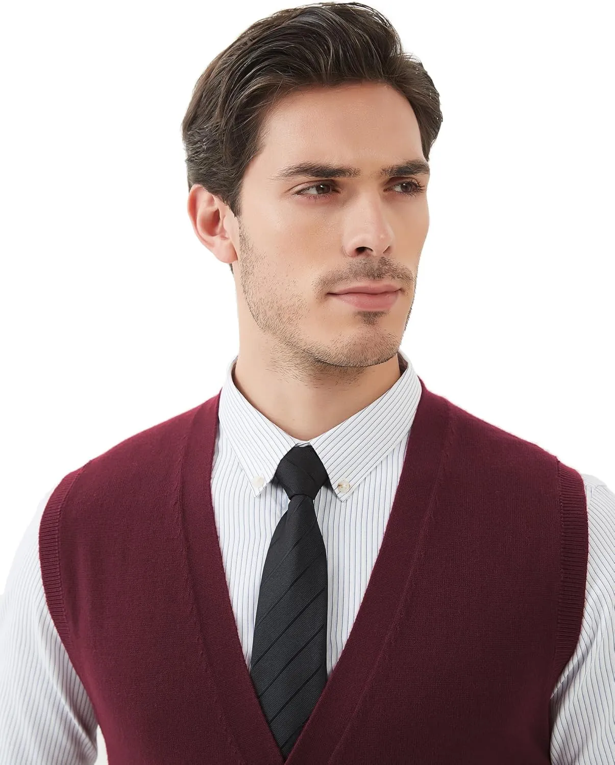 Kallspin Men's Sweater Vest Wool Blend V-Neck Button Sleeveless Cardigan Vest Sweater