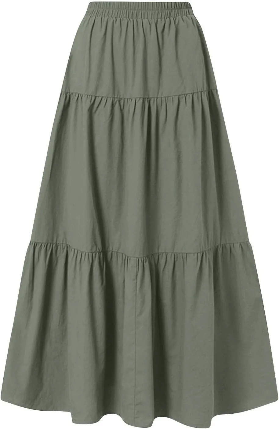 Linen Maxi Skirts for Women Summer Trendy Boho Long Flowy Bow Tie Elastic High Waist Tiered Swing Pleated A Line Skirt