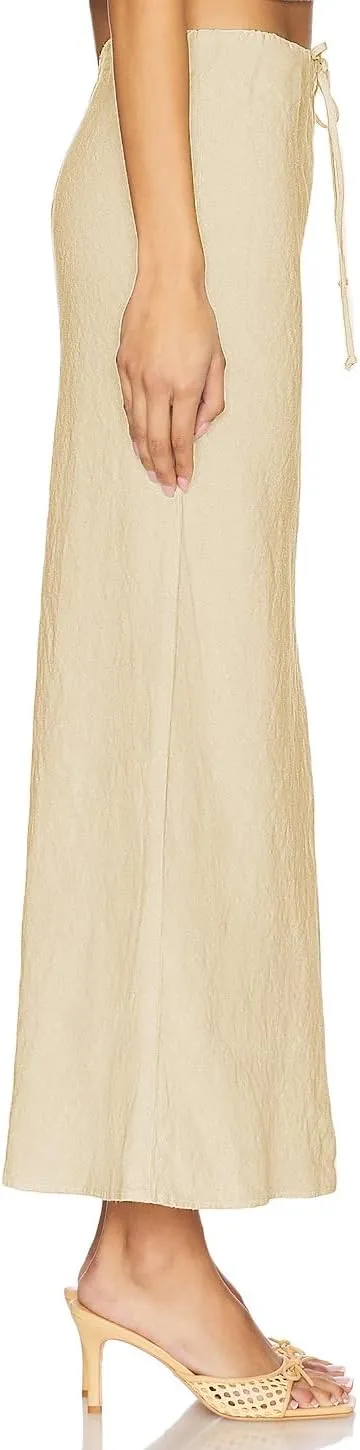 Linen Maxi Skirts with Lining Drawstring Flowy Flared Long Skirts for Women