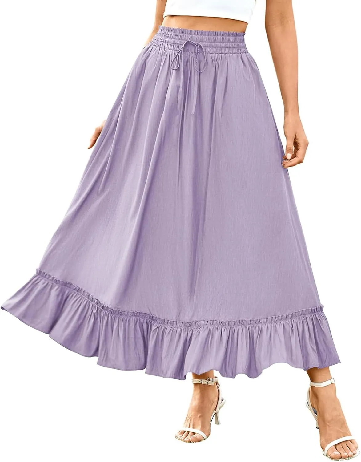 Maxi Skirt for Women High Waisted Boho Ruffle Flowy Long Skirts Summer Casual Swing A-Line Beach Travel Skirts
