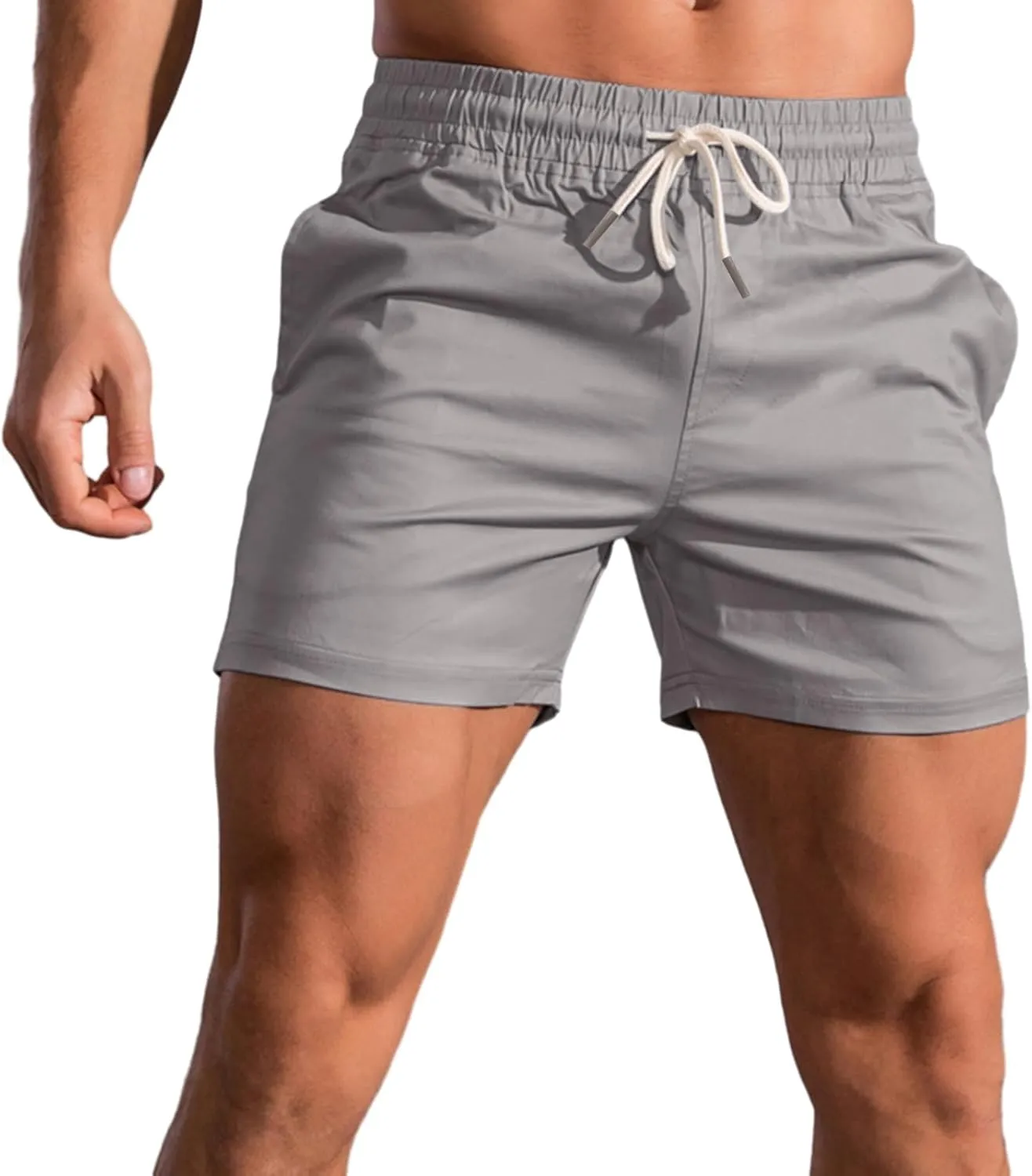 Mens 5" Shorts Cotton Casual Classic Fit Elastic Waist Summer Daily Wear Workout Short