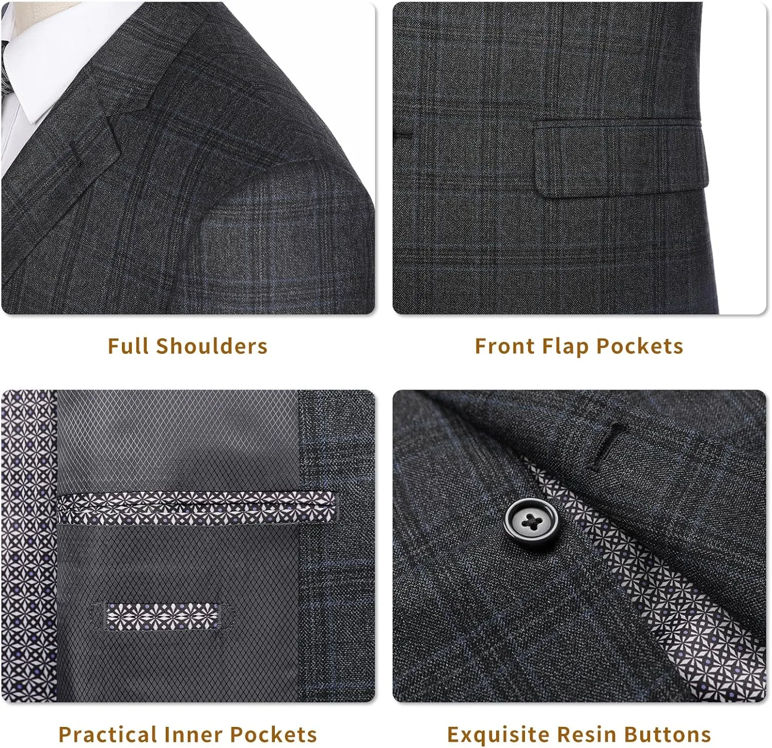 Men's Sports Coat Stylish Classic Fit Plaid Blazer 2 Button Single Breasted Spots Jacket for Casual Wear