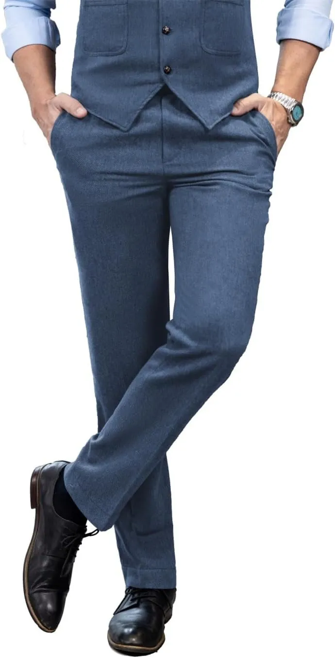 Mens Vintage Tweed Dress Pants Slacks Trousers Regular Fit Suit Pants for Men