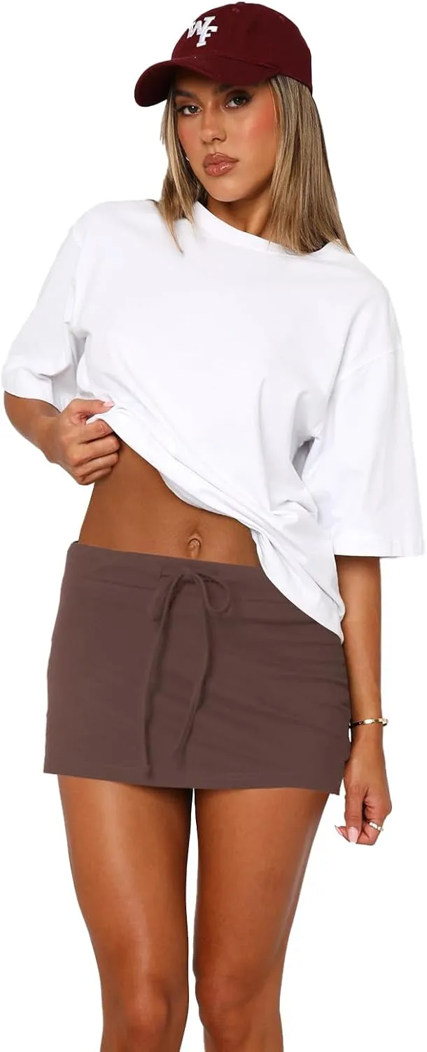 Mini Skorts for Women - Sexy Drawstring Mid Waist Side Split Y2K Bodycon Pencil Mini Skirt with Shorts