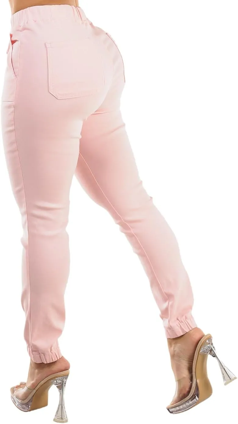Moda Xpress Women's Juniors Stretchy High Waisted Relaxed Fit Casual Cargo Denim Jogger Jeans and Pants for Women