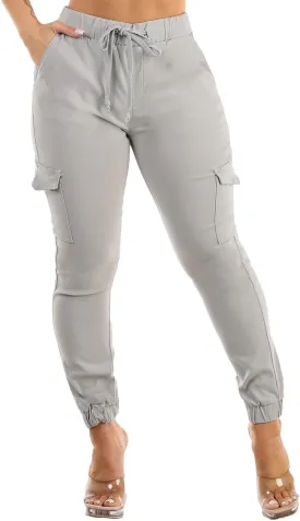 Moda Xpress Women's Juniors Stretchy High Waisted Relaxed Fit Casual Cargo Denim Jogger Jeans and Pants for Women
