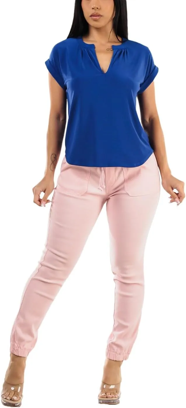 Moda Xpress Women's Juniors Stretchy High Waisted Relaxed Fit Casual Cargo Denim Jogger Jeans and Pants for Women