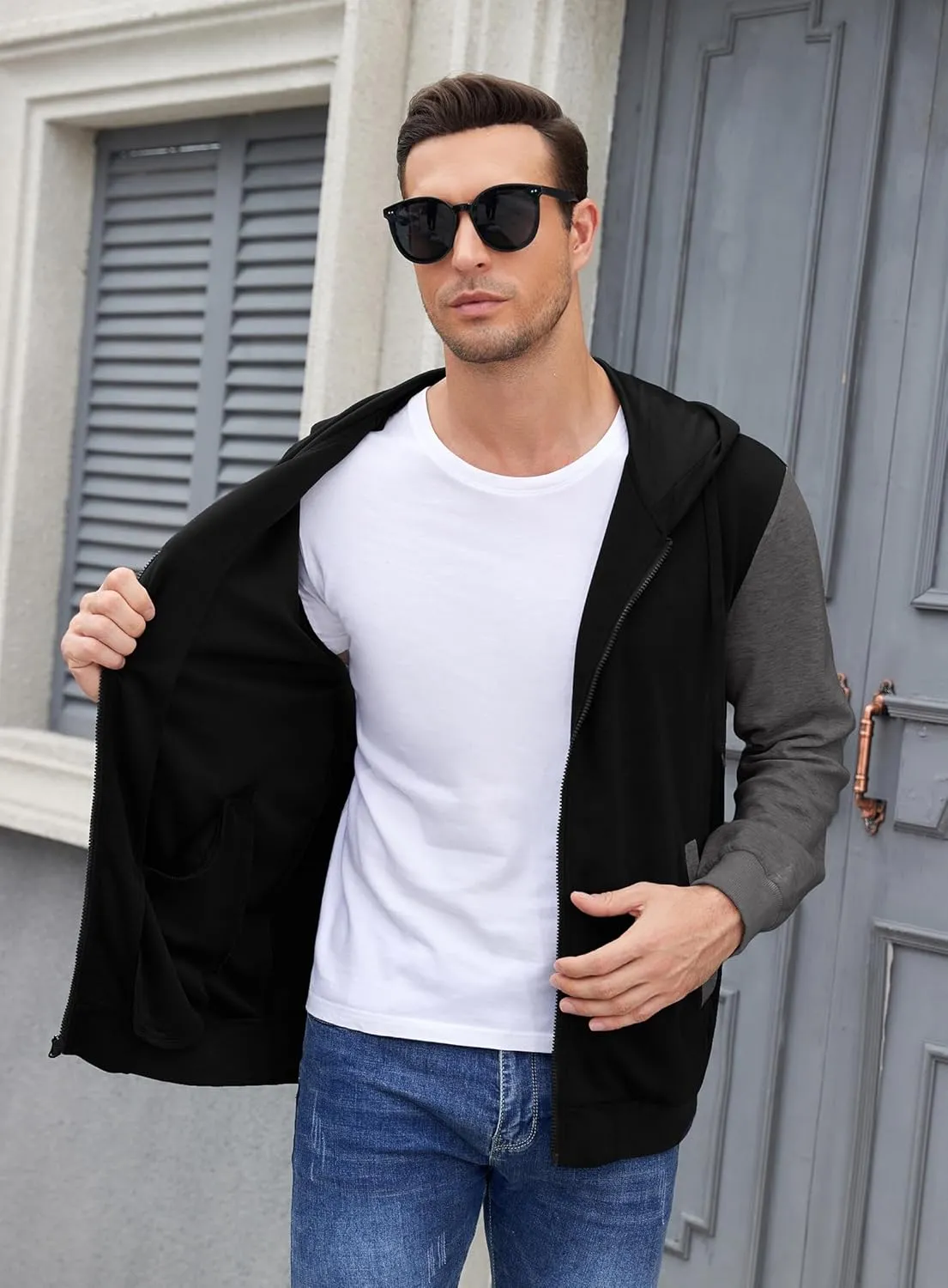 PEGENO Mens Casual Full Zip Hoodie Sweatshirt Long Sleeve Coat Fall Winter Outfits Jacket