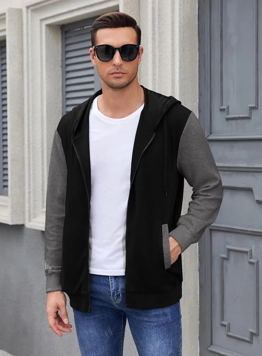 PEGENO Mens Casual Full Zip Hoodie Sweatshirt Long Sleeve Coat Fall Winter Outfits Jacket