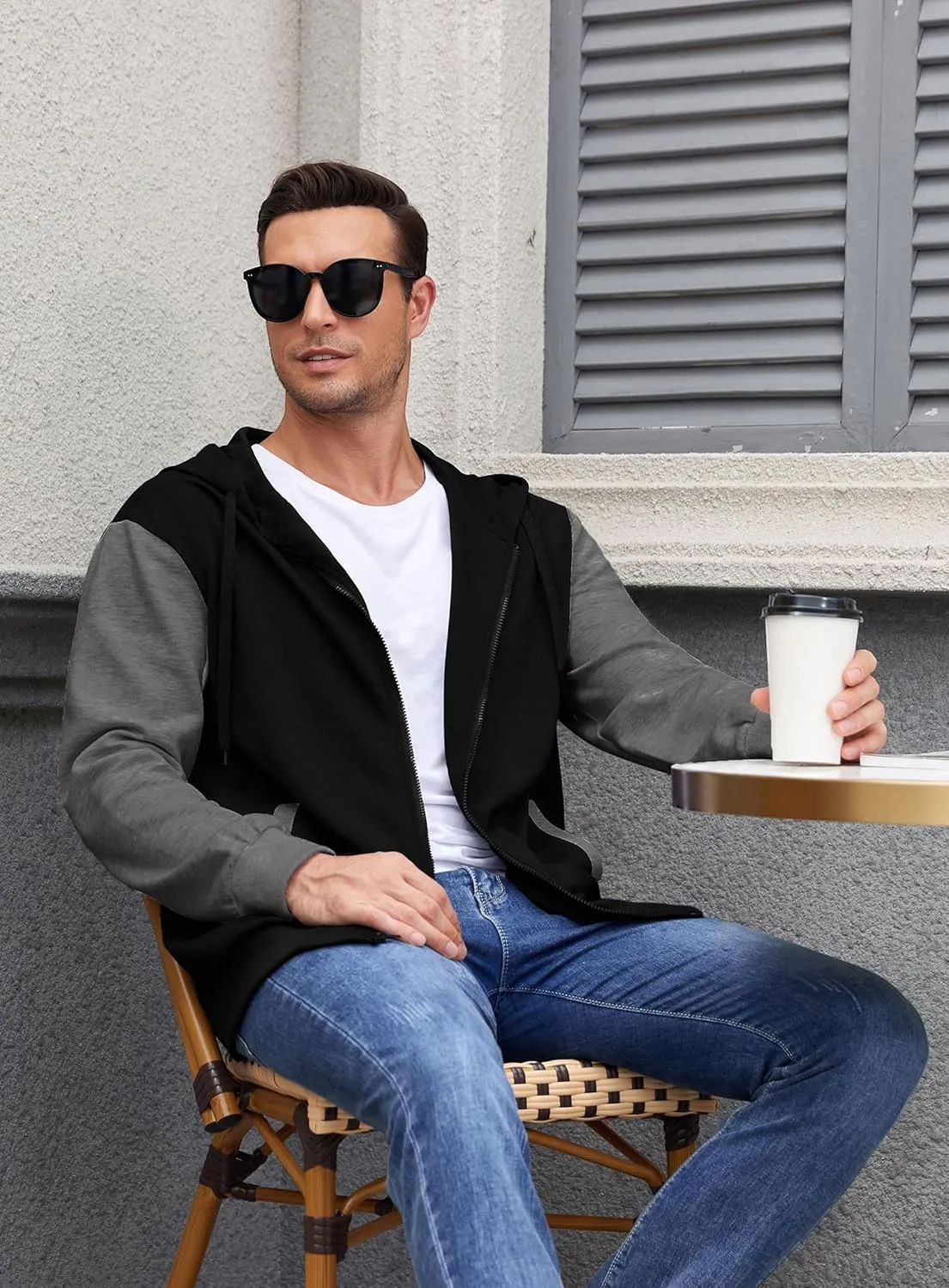 PEGENO Mens Casual Full Zip Hoodie Sweatshirt Long Sleeve Coat Fall Winter Outfits Jacket