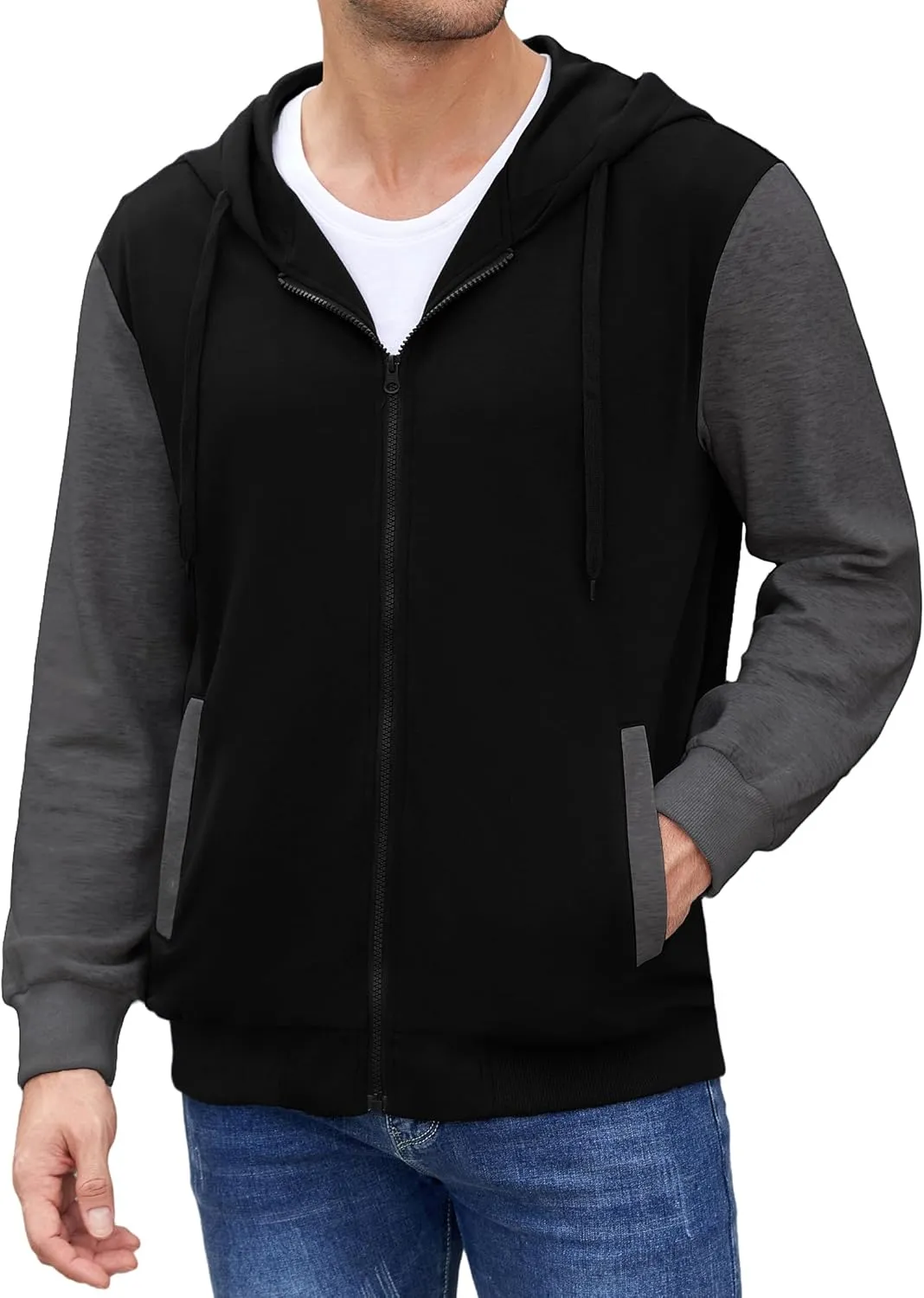 PEGENO Mens Casual Full Zip Hoodie Sweatshirt Long Sleeve Coat Fall Winter Outfits Jacket