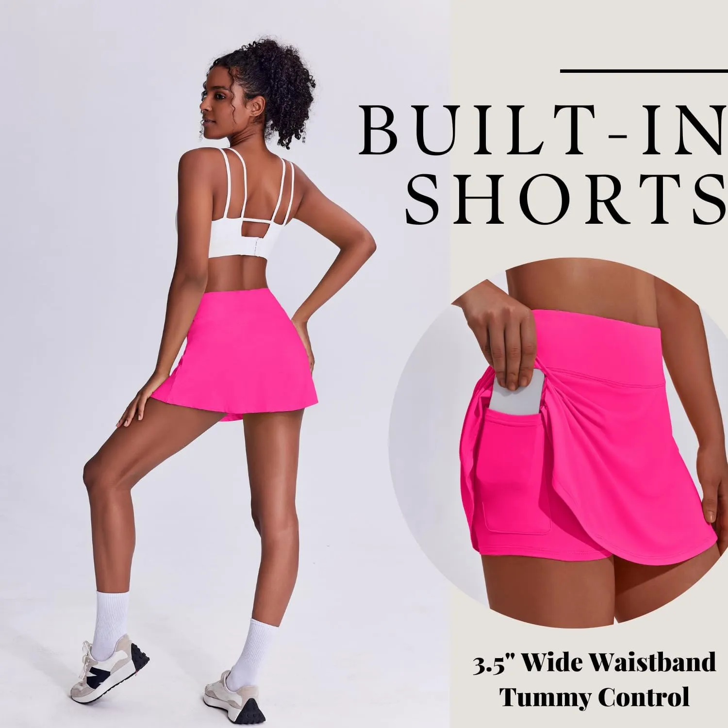 PINSPARK Tennis Skirts for Women Pleated Athletic Skort Lightweight Golf Skirts with Shorts Pocket Workout Pickleball