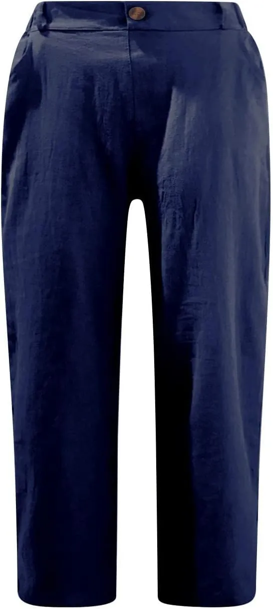 Ruziyoog Womens Capri Pants Casual 2025 Summer Drawstring Elastic Waist Cotton Linen Pant Cropped Comfy Baggy Trousers